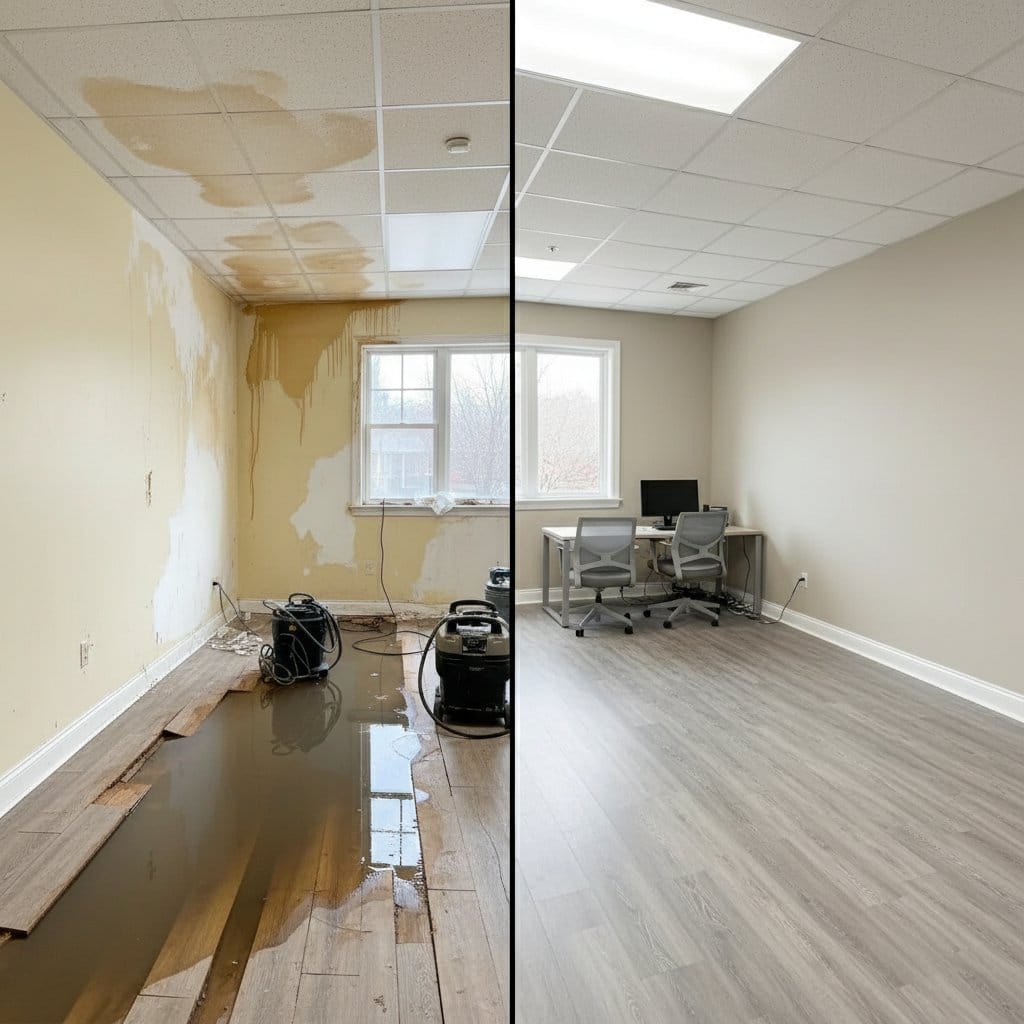Emergency Water Removal restoration β commercial office space of Tudor home in Teaneck, NJ