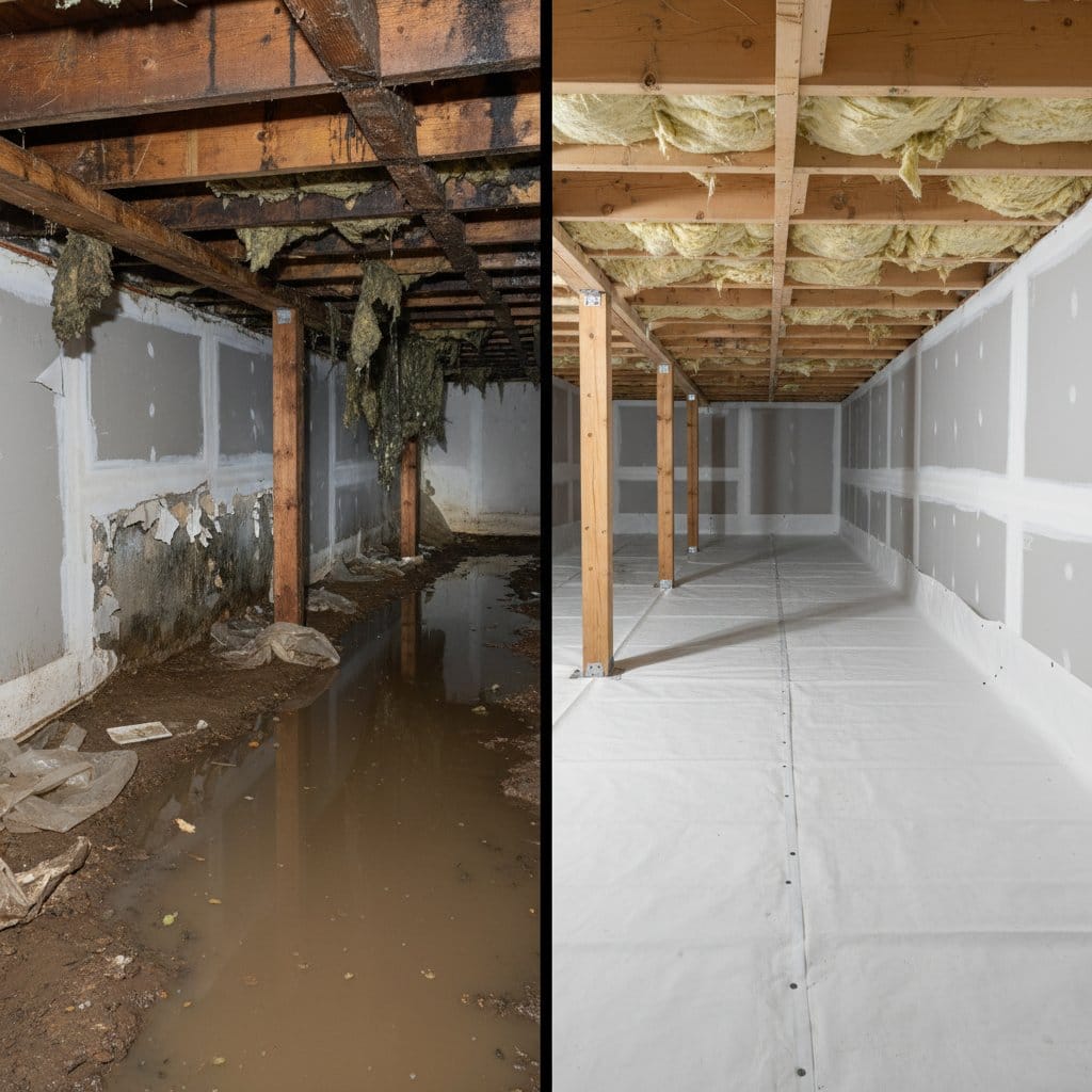 Teaneck Water Damage Restoration crawl space restoration before and after in Teaneck